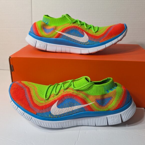 Nike Free 5.0 Flyknit Rainbow‎ 'Electric Green' Size 12.5 Style 615805-316 NEW!! - Picture 1 of 9
